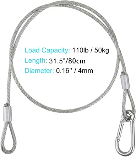 Miniatura 2 de Cable de seguridad para luces de escenario premium, carga de 110 libras y 0.157 in de diámetro, cuerda de seguridad de acero inoxidable de 31.5
