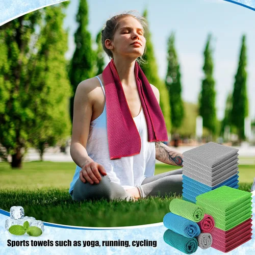 Miniatura 4 de BBTO Paquete de 50 toallas refrescantes a granel – Toalla de hielo de microfibra transpirable para cuello frío y cara – Yoga de verano, deportes