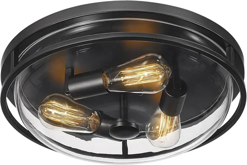 Miniatura 11 de Luz de techo de montaje empotrado Luminzone con pantalla de vidrio transparente, 2 luces, iluminación de estilo granja para interior y exterior
