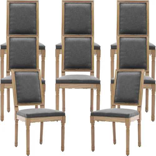 Miniatura 16 de Juego de 2 sillas de comedor de campo francés, sillas de comedor de madera de granja beige, silla de comedor con respaldo tejido con cojín tapizado