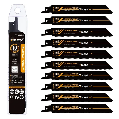 Miniatura 7 de TOLESA M42 - Hojas de sierra recíproca bimetálicas de metal de 8.858 in 18TPI Sierra recíproca con cobalto para corte fino de metal, perfecto