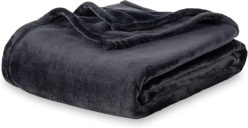 Berkshire Blanket Cobija de cama VelvetLoft® clásica de terciopelo sólido tamaño Queen, cobija de felpa ligera y suave para cama y sofá, color Negro