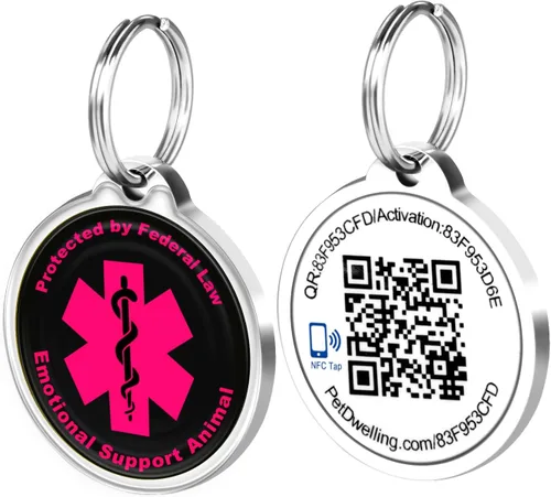 Pet Dwelling Etiqueta de identificación ESA inteligente con NFC y código QR, etiqueta de animal de apoyo emocional para perros y gatos, alertas de
