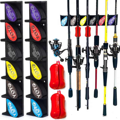 YOTO Soportes verticales para cañas de pescar, 2 unidades, soporte para cañas de pescar montado en la pared con 2 bolas fijas de caña de pescar