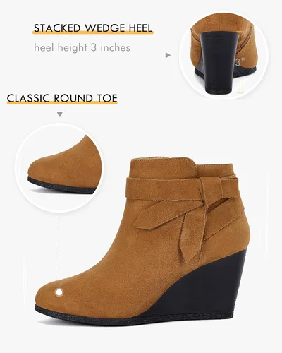 Miniatura 3 de Botines de mujer con nudo cerrado y cremallera lateral, tacón apilado, botines de cuña