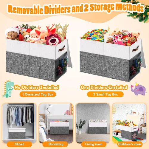 Miniatura 6 de Caja Grande de Almacenamiento de Juguetes con Divisor de Tapa, Organizador de Juguetes Plegable Resistente, Cofre Organizador de Juguetes, Grande