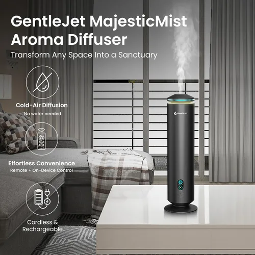 Miniatura 3 de GentleJet MajesticMist Difusor de aceite esencial sin agua para habitaciones grandes (1000 pies cuadrados), máquina de aroma nebulizador de aire
