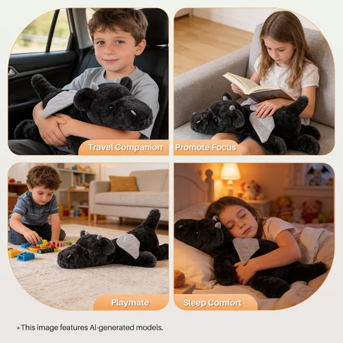 Miniatura 7 de Peluche de dragón negro, 20.5 pulgadas 2.2 libras, peluche gigante súper suave, almohada corporal, regalos de cumpleaños para bebés y niñas