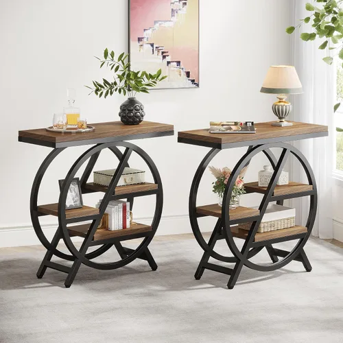 Miniatura 8 de Tribesigns Mesa auxiliar para sala de estar, mesa auxiliar estrecha de 3 niveles con almacenamiento, mesa auxiliar de sofá de madera con marco