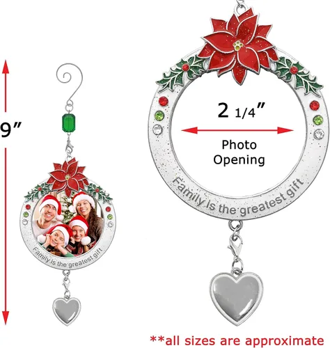 Miniatura 9 de Adorno de Navidad personalizado con tu foto familiar – La familia es el mejor regalo, adorno navideño con detalles de flor de pascua y acebo