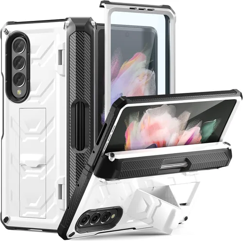 Miniatura 11 de Funda resistente para Samsung-Galaxy-Z-Fold-3 con soporte integrado [soporte para bolígrafo S] [protector de pantalla] [protección de bisagra], Negro