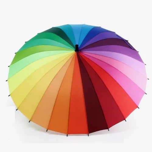 Miniatura 9 de 24k color arco iris paraguas moda mango largo recto anti-UV sol/lluvia stick paraguas manual grande parasol