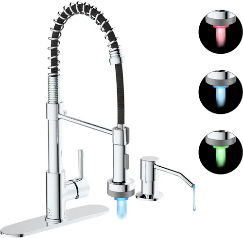 Miniatura 24 de Grifo de cocina, grifos de fregadero de cocina comercial con rociador extraíble, grifos de acero inoxidable para fregaderos de cocina, cabezal