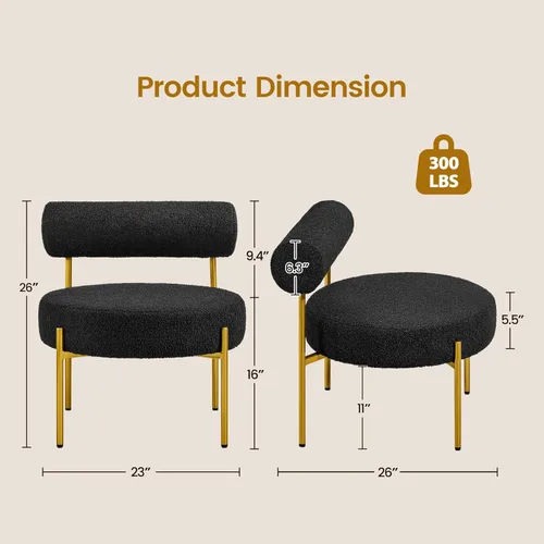 Miniatura 3 de Yaheetech Silla de tocador moderna acolchada con patas doradas para dormitorio, sala de maquillaje, oficina en casa, negro