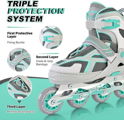 Miniatura 5 de 2PM SPORTS - Patines en línea ajustables Torinx verde para niños, patines divertidos para principiantes para niños, jóvenes, niñas, hombres