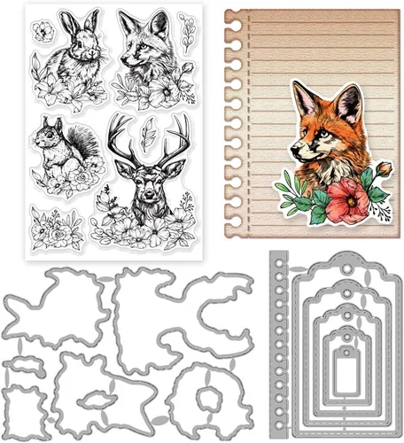 Miniatura 8 de INFUNLY 2 piezas de troqueles de corte de animales y árboles y juego de sellos transparentes de silicona - sellos transparentes de oso, conejo