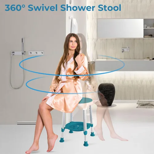 Miniatura 3 de Taburete de ducha para ducha interior, taburete de plástico de esquina pequeño mejorado para adultos mayores, taburete de ducha giratorio de 360°