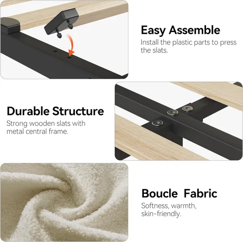 Miniatura 9 de IDEALHOUSE Base de cama individual para niños, cama plataforma tapizada con botones para niños/niñas con 2 cajones flexibles, cabecero tipo