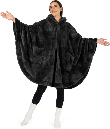 Miniatura 2 de PAVILIA Angel Wrap Hooded Blanket Poncho, Wearable Blanket Throw Wrap Poncho for Women Adult, Cozy Fluffy Sherpa Shawl Cape