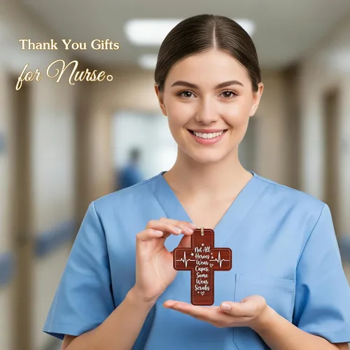 Miniatura 7 de FLYAB Regalos de enfermera para mujer, adorno de cruz Not All Heroes Wear Capes Some Wear Scrubs de madera y acrílico, decoración de árbol