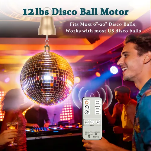 Miniatura 2 de Motor de bola de discoteca con control remoto, 1-30 RPM y motor giratorio de viento ajustable de 3 velocidades y temporizador, motor giratorio