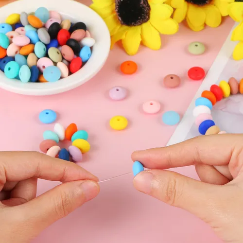 Miniatura 7 de 80 cuentas de ábaco de silicona, cuentas focales de silicona coloridas de 0.472 pulgadas para bolígrafos, cuentas en forma de platillo de lentejas a