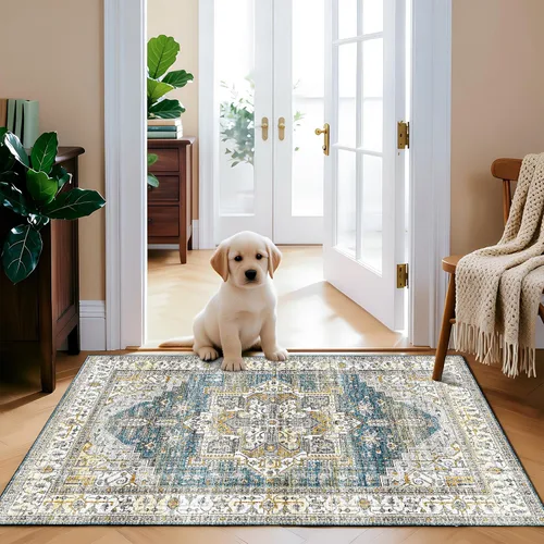 Miniatura 28 de Alfombra lavable para pasillo de 2 x 3: alfombra suave vintage para cocina, baño, lavandería, con respaldo antideslizante, alfombra de piso