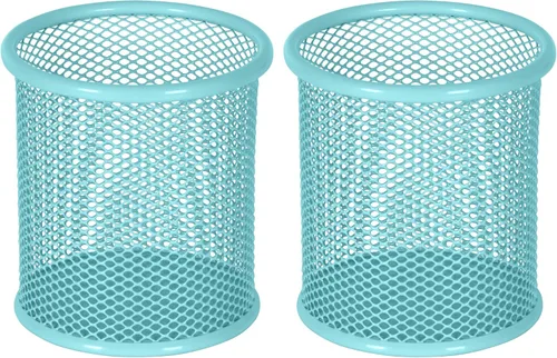 Miniatura 11 de EasyPAG Portalápices para escritorio, paquete de 2 organizadores de bolígrafos de metal, organizador de vasos de malla para el hogar, oficina, aula