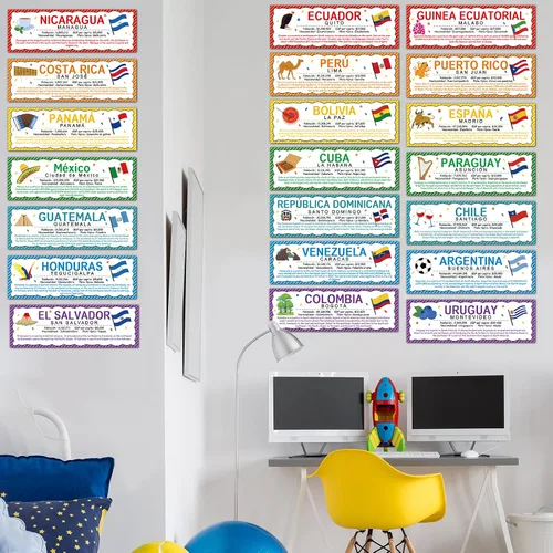 Miniatura 6 de 21 carteles de países en español, banderas, decoraciones para aulas, países latinoamericanos (nuevo) España, Puerto Rico y Guinea Ecuatorial