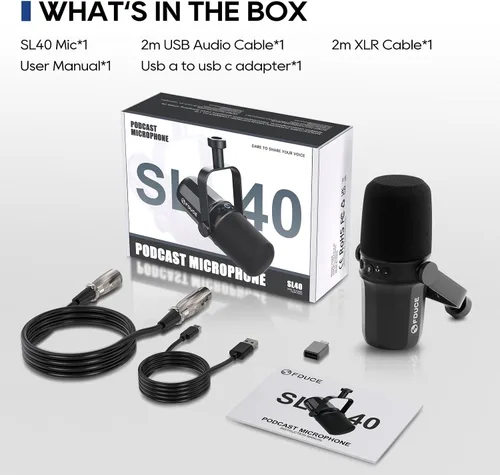 Miniatura 9 de FDUCE SL40 - Micrófono dinámico USB/XLR para podcast, juegos, transmisión en vivo y grabación, con salida de auriculares incorporada, botón