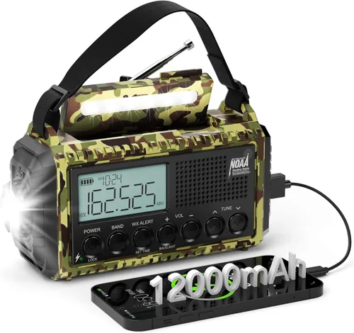 Miniatura 11 de AUTO NOAA Radio de emergencia de alerta, manivela solar portátil AM FM radio meteorológica de onda corta para supervivencia, radio a