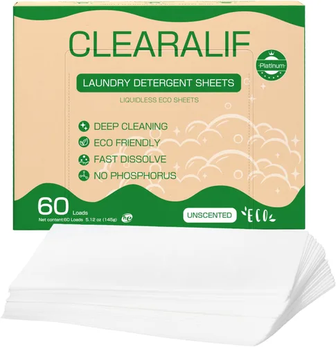 Miniatura 8 de Hojas de detergente para ropa de hasta 60 cargas, lino fresco, ideal para viajes, apartamentos, dormitorios, sin plástico, sostenible