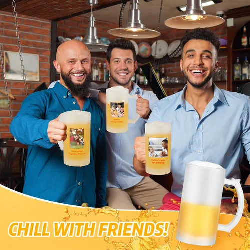 Miniatura 6 de Mifoci 4 tazas de cerveza en blanco de sublimación personalizadas para el día del padre, tazas de vidrio de cerveza esmerilada de 16 onzas, pueden
