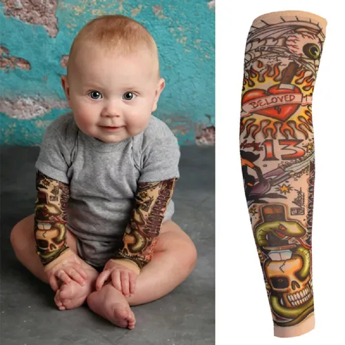 Miniatura 5 de 6 fundas temporales para tatuajes para niños y niñas, mangas de protección solar falsas para deportes al aire libre, equitación, ciclismo, A