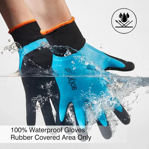 Miniatura 3 de COOLJOB Guantes de trabajo de jardinería impermeables con agarre para mujeres y hombres, doble revestimiento de goma para jardín, patio, Sin forro