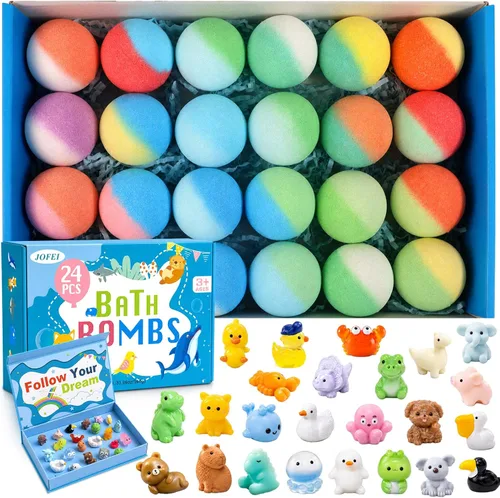 Bombas de baño para niños con sorpresa en el interior, paquete de 24 bombas de baño para niños con juguetes en el interior, juego de regalo de baño