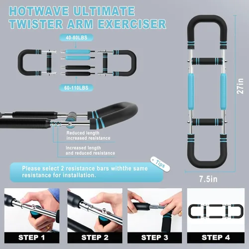 Miniatura 2 de HOTWAVE Twister Arm Trainer, Adjustable Chest & Arm Exerciser for Men Women, Portable Home Fitness Equipment Kit for Upper Body Muscle Strength Azul