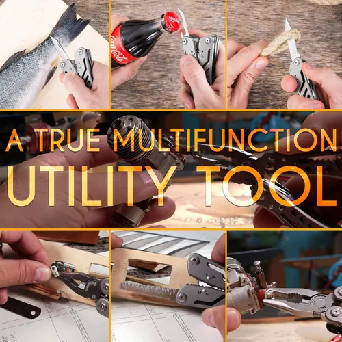 Miniatura 8 de Multiherramienta 24 en 1 con cuchillo, alicates y 11 puntas de acero inoxidable afilado, multiherramienta para hombres, equipo ideal