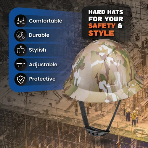Miniatura 2 de Casco de construcción OSHA de ala completa con diseño camuflaje ventilado de acabado mate, suspensión de 6 puntos