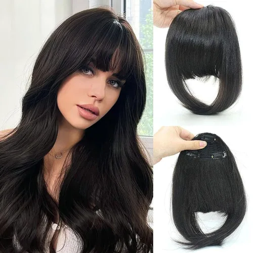 Miniatura 5 de Flequillo con clip de cabello humano, clip de cabello negro natural, flequillo de cortina de aire para mujer, clips de flequillo para mujer