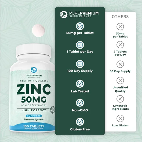Miniatura 7 de PurePremium Zinc 50mg – Suplementos de zinc de apoyo inmunológico para hombres y mujeres – Vitamina citrato de zinc / óxido para adultos