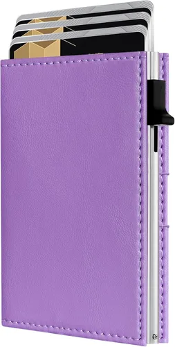 Miniatura 11 de QLD Cartera minimalista para hombres – Bloqueo RFID [inteligente y práctico] Soporte de tarjeta delgado triple plegable Carteras de metal
