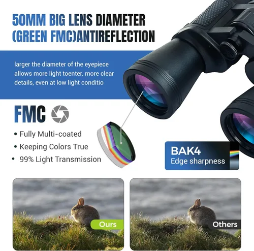 Miniatura 3 de Binoculares de alta potencia de 30 x 50 para adultos, binoculares compactos impermeables con visión de poca luz para observación de aves, caza