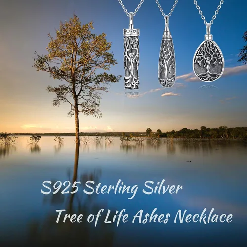 Miniatura 85 de Collar con colgante de urna de cenizas de cremación y árbol de la vida para mujer, plata de ley US1