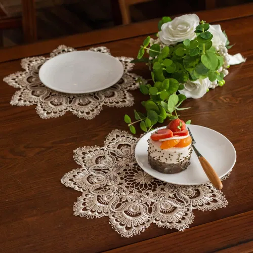 Miniatura 21 de ARTABLE Manteles de encaje redondos con doily, manteles de encaje, doily bordado con flor, tapete para tazas y jarrones para decoración de mesa