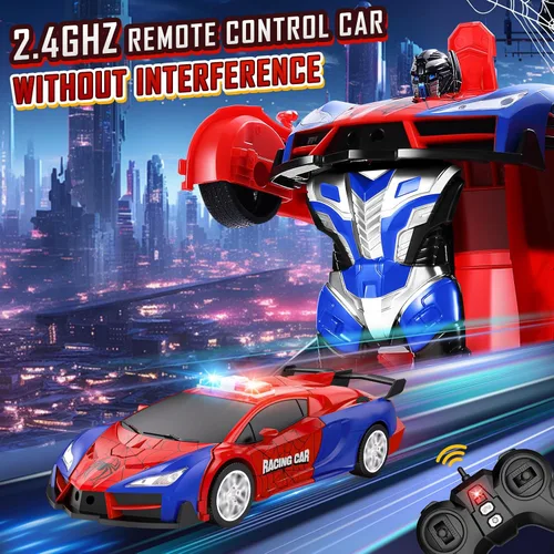 Miniatura 3 de Auto a control remoto, juguetes de transformación con un botón, autos RC 2.4GHz a escala 1:18, juguete de policía con rotación de 360 grados que se