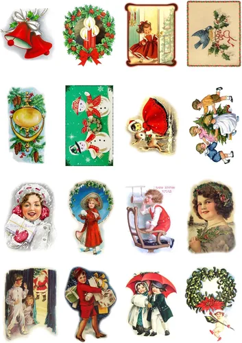 Miniatura 6 de Paquete de papel para decoupage (10 hojas A4 / 21x30 cm) Vintage Navidad Santa Regalo Árbol FLONZ Efímera Vintage Cinco