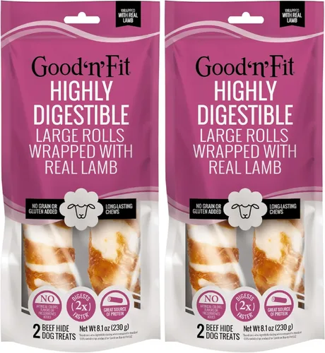 Miniatura 17 de Good 'n' Fit Twist Sticks hechos con cordero real, 15 unidades, trata a tu perro con masticables de cuero crudo de larga duración y altamente