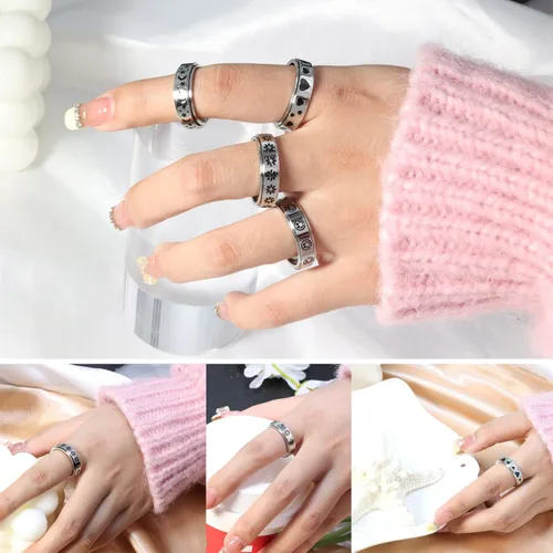 Miniatura 3 de Anillo de ansiedad para mujer, anillos giratorios: anillos giratorios de acero inoxidable de 0.236 pulgadas (0.236 in) con luna y estrella