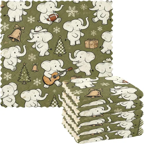 Juego de 6 paños de cocina y paños de cocina retro con elefantes blancos y azules, juego de 6 paños de cocina decorativos para decoración de cocina,